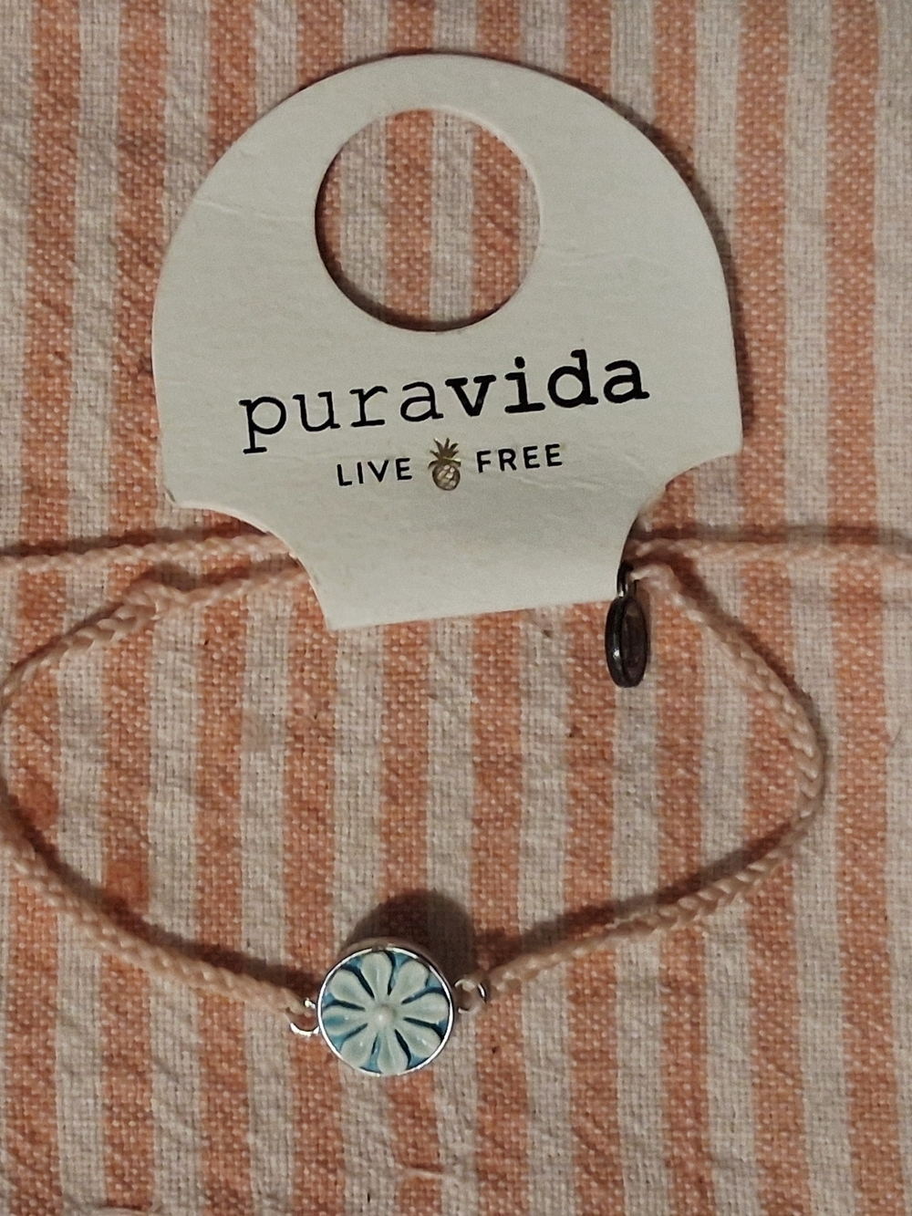 Pura Vida Pink Braided Bracelet with Blue Flower Charm